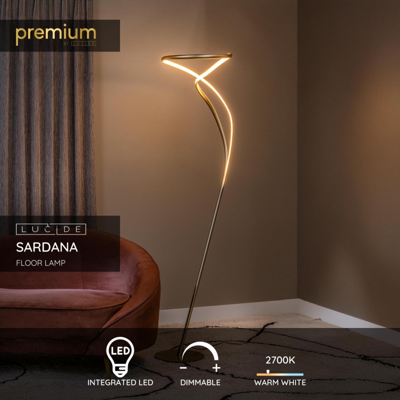 Lucide SARDANA - Stojacia lampa - Ø 43,5 cm - LED Rozm. - Matné zlato / mosadz